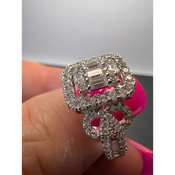 CZ Sterling silver cocktail ring size 9 - Picture 6 of 10